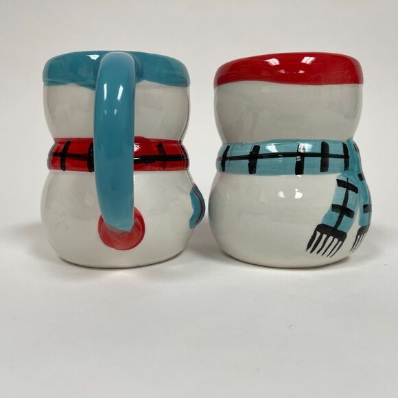 Bay Island Snowman Snowmen Snowwoman White Red Blue Cups Lot of 2 - Picture 6 of 8